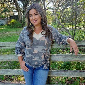 Camo Queen V-Neck Top